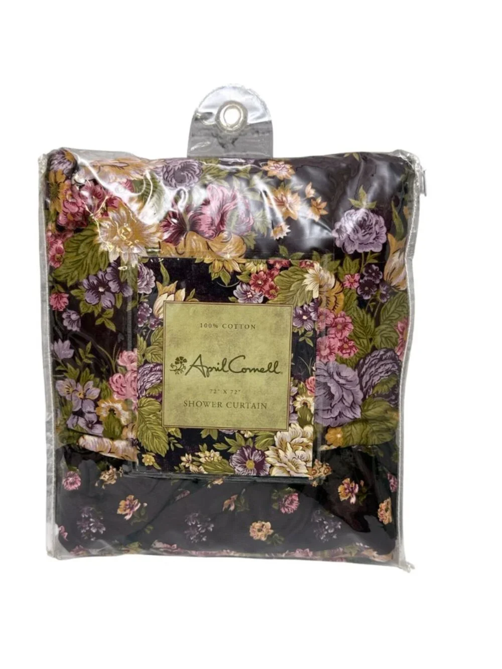 APRIL CORNELL Shower Curtain Cotton Fabric Ruffle Plum Purple Cottage Floral NWT